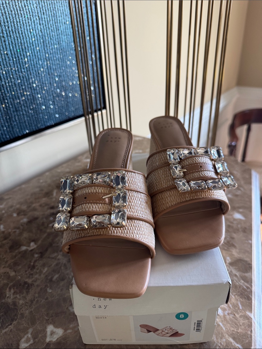 a new day Tan Jeweled Slide Mules